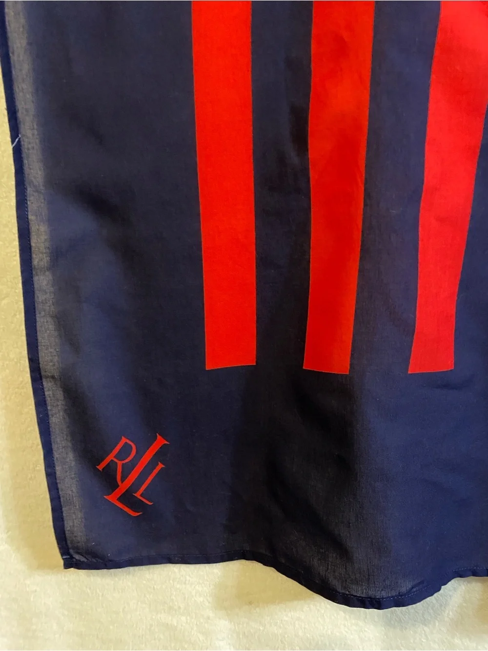 NWT Made in USA vintage Lauren Ralph Lauren red navy blue 100% cotton scarf